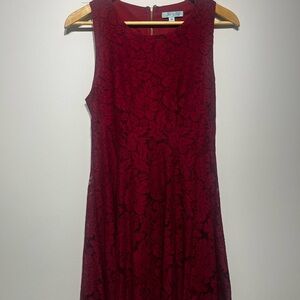She + Sky Sleeveless Red Lace Midi Dress